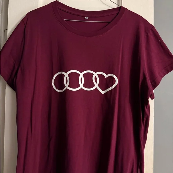 Red Short Sleeve Crew Neck Tee with Heart Graphic - Picture 1 of 2